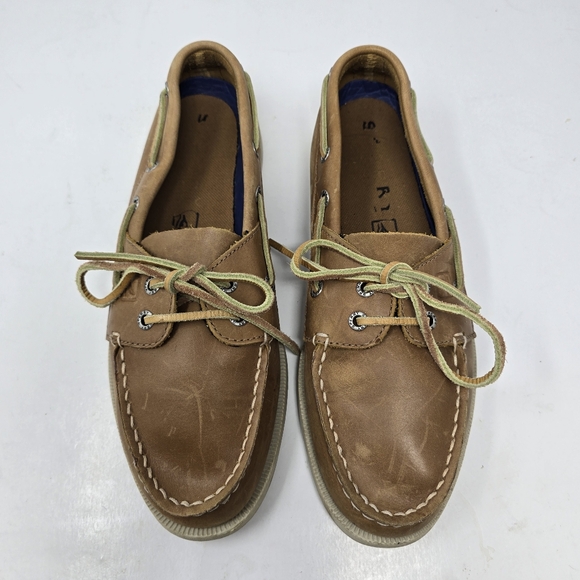Sperry Top Sider Mens Size 8 *Scuffs* Tan Brown Leather Boat Shoes Loafers - Picture 1 of 9